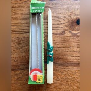 1 Vintage Christmas Taper-10 inch- white with green and red holly leaves & berry